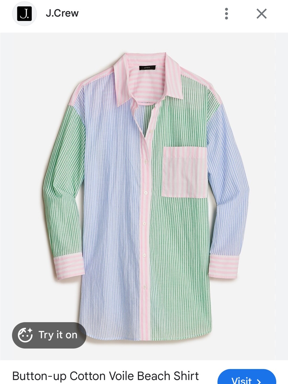 J. Crew Pastel Multi-Stripe Button-Up Shirt — Pink, Blue & Green